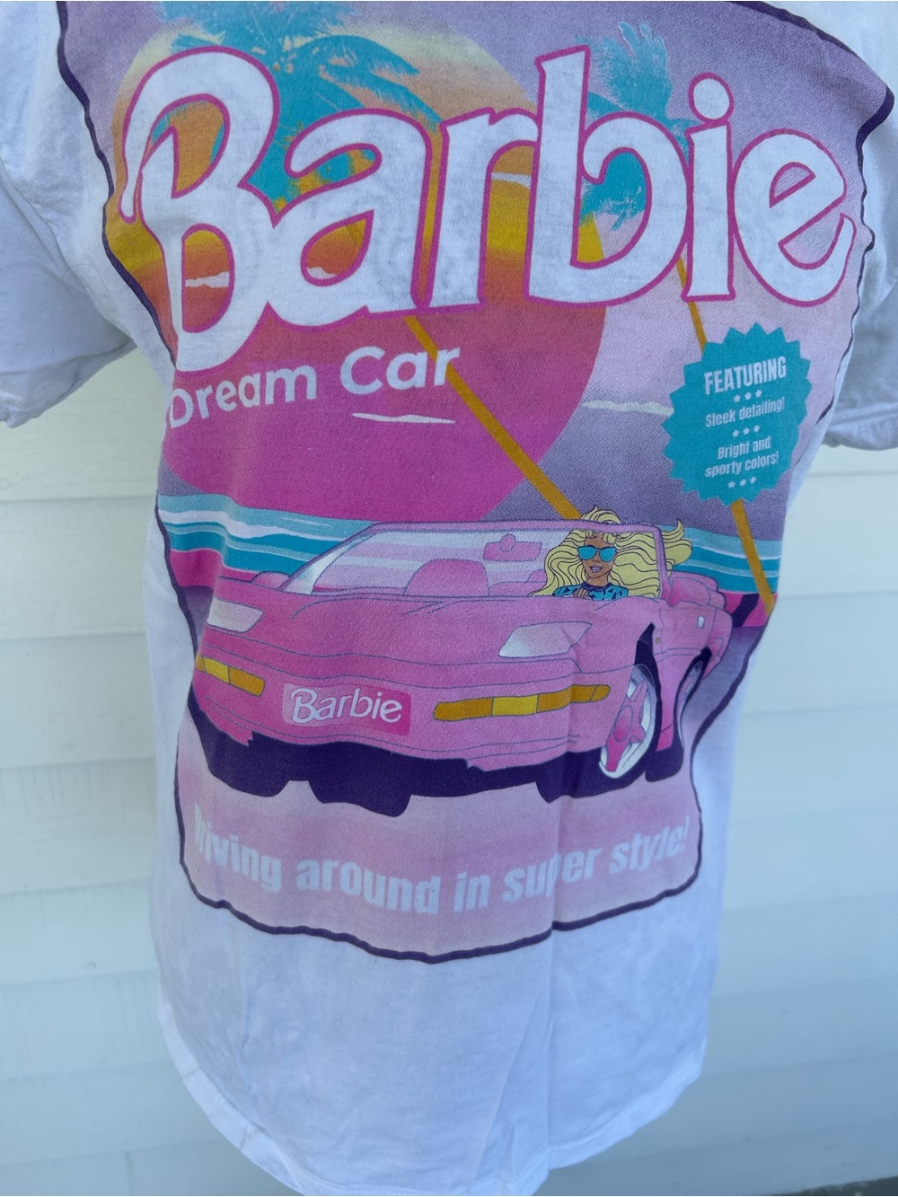 Barbie Pink Graphic Tee with Turquoise & Purple Accents